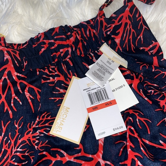 NWT Michael Kors 'Latana' Cotton Cover-Up Maxi Dress ~ in Navy and Coral Red - Picture 15 of 16